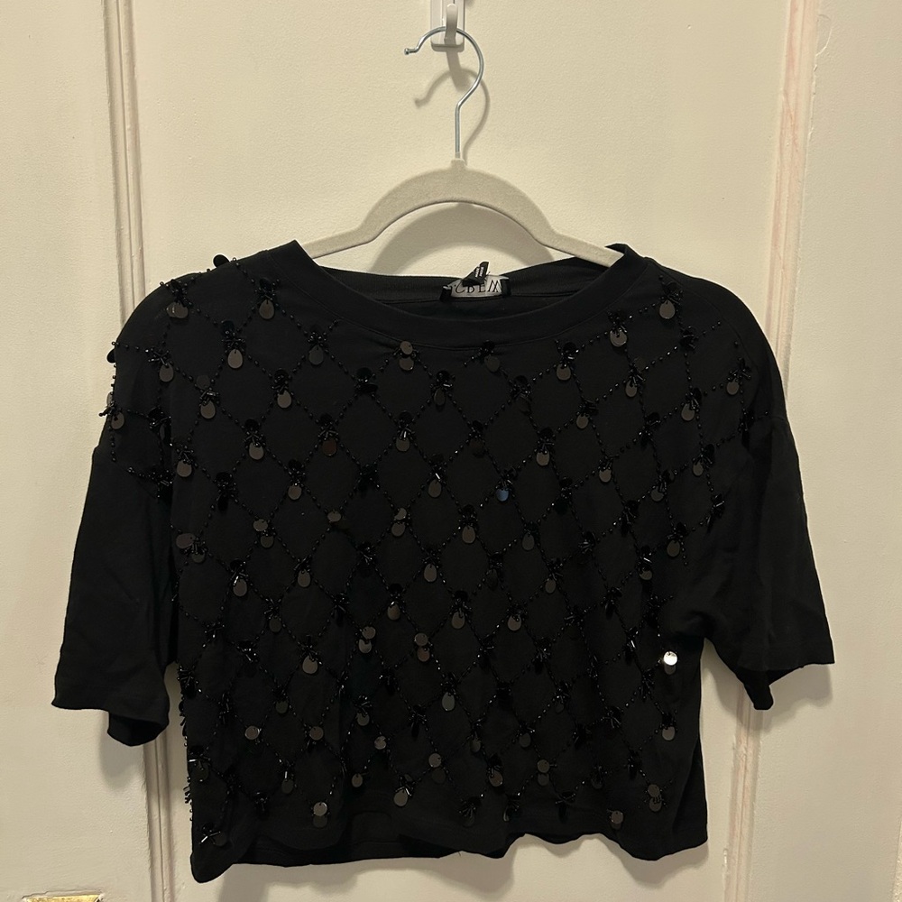 J. Crew Black Sequin Crop Top